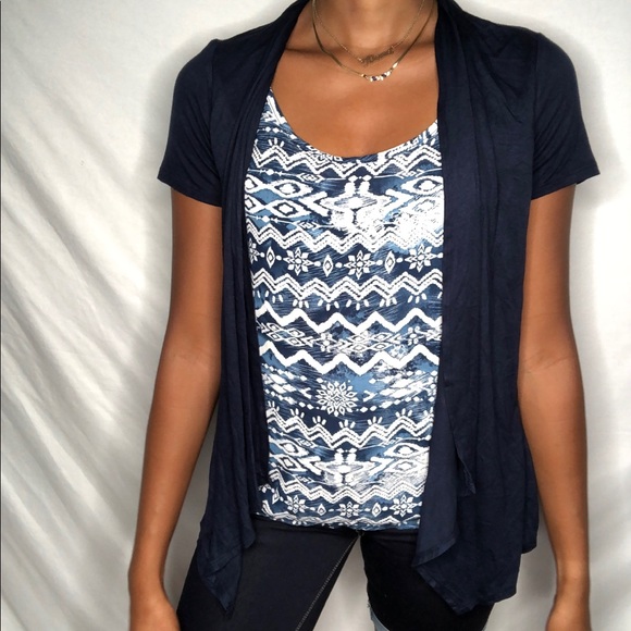 NAIF double layer look shirt top blue white - Picture 1 of 5